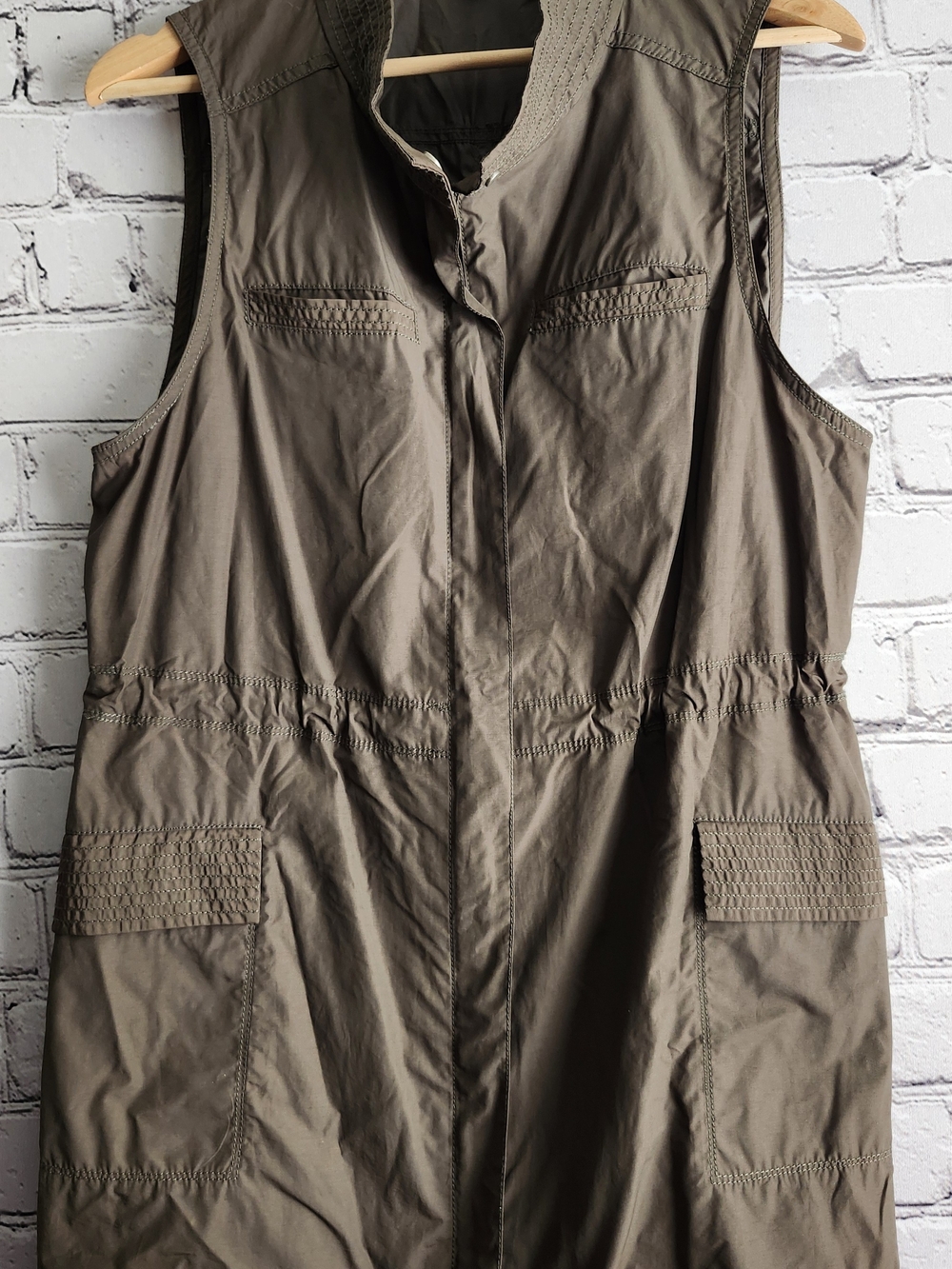 Eileen Fisher Sleeveless Utility Vest in Olive Green